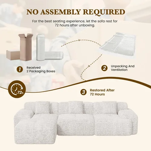 Vista 8 de Sofá modular convertible en forma de L de 122", sofá seccional tipo nube con otomán, sofás de chenilla sin estructura de 4 plazas para sala de Beige
