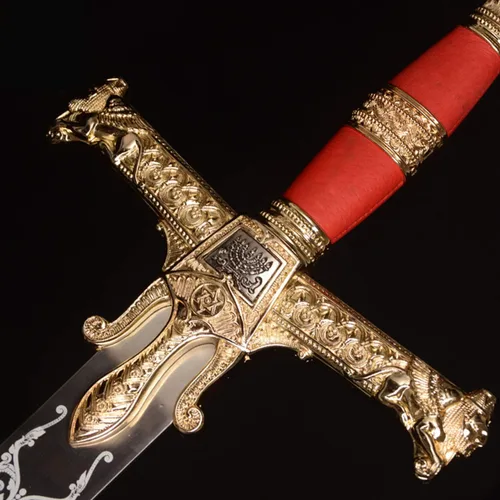 Vista 4 de Espada fort 48.8" KingSolomon, espada de caballero medieval clásica de metal real, espadas bíblicas de todo metal, roja/marrón