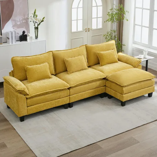 Vista 12 de URRED Oversized Modular Sectional Sofa, 87" L Shaped Modern Comfy Cloud Couch with Movable Ottoman & Pillows, Deep Seat Couches for Living Room