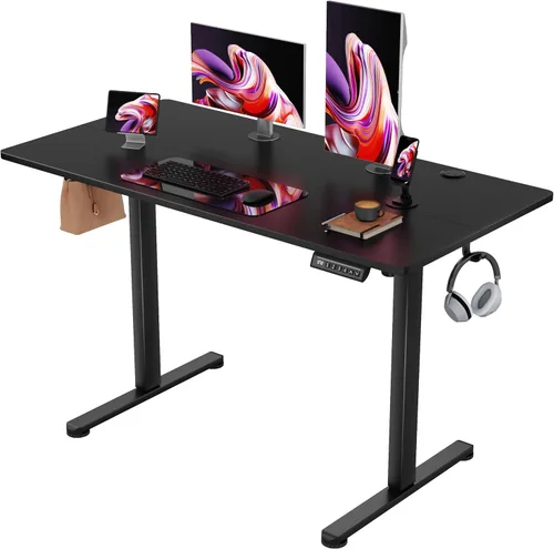 Vista 18 de Furmax Escritorio eléctrico de pie, escritorio ajustable de altura de 55 x 24 pulgadas con ruedas extraíbles, escritorio para computadora de oficina