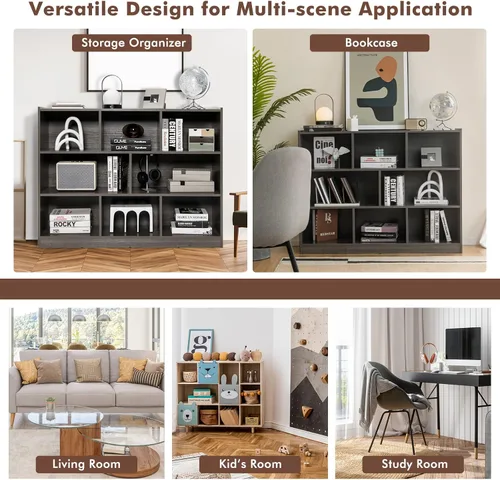 Vista 15 de Giantex Estantería de madera de 8 cubos, estantería independiente abierta de 3 niveles, estante de exhibición multiusos para sala de estar