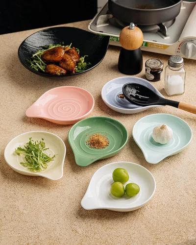 Vista 6 de Soporte para cuchara grande de cerámica, 6.1 x 5 pulgadas, resistente al calor, antiadherente para estufa, acabado brillante, apto