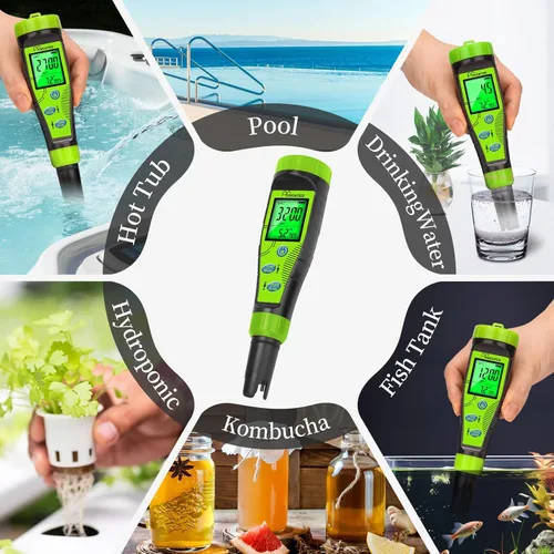 Vista 7 de Probador digital de sal de piscina para piscina Medidor de pH de salinidad de pantalla simultánea grande para Koi Pond acuario tanque de peces Hot