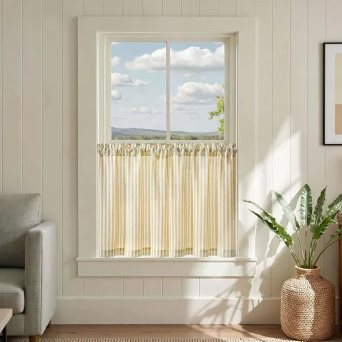 Vista 87 de jinchan - Cortinas de lino a rayas para cocina de 20 pulgadas de largo, cortinas de varios niveles, estilo granja moderna de café, tratamientos