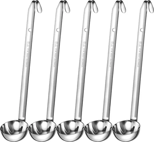 Vista 10 de Cunhill 5 cucharones de sopa de acero inoxidable con mango largo para servir, cocinar, revolver, porcionar, accesorios de cocina y restaurante