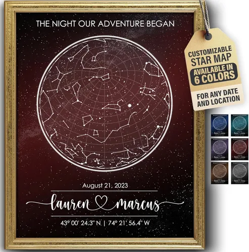 Vista 44 de Impresión artística personalizada de mapa de estrellas, totalmente personalizada (tus detalles, tamaño, color, marco), regalo para el día