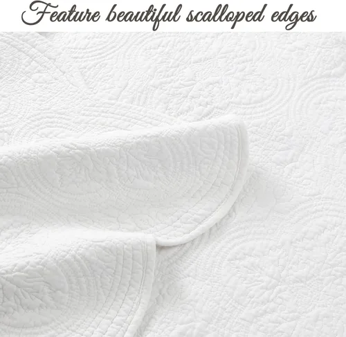 Vista 3 de Cozy Line Home Fashions - Juego de edredón de cama de algodón 100% Victoriano con medallón sólido blanco, matelassé, grabado, reversible, ligero