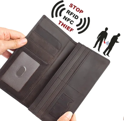 Vista 3 de DK86 Cartera larga para hombre Cuero de grano completo Bloqueo RFID Cartera plegable Cartera Rodeo, café, (Coffee A), Billetera plegable