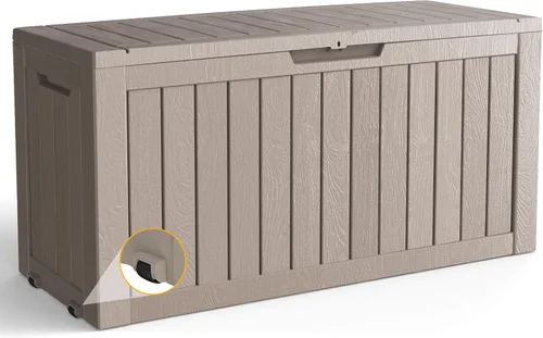 Vista 13 de Caja de almacenamiento para exteriores de 35 galones, caja de resina impermeable y con cierre para terraza, grande, contenedor de almacenamiento