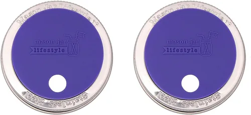 Mason Jar Lifestyle - Vaso de silicona ultra violeta con agujero para popote y tapas de fermentación con bandas de acero inoxidable (paquete de 2,