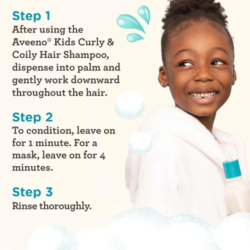 Vista 3 de Aveeno Kids Acondicionador para Cabello Rizado con Extracto de Avena y Aceite de Coco, Acondicionador para Cabello Rizado para Niños Pequeños que