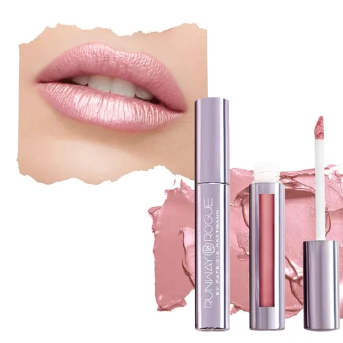 Vista 21 de Runway Rogue Lápiz labial líquido Silk Glam, lápiz labial de bronce dorado esmerilado de larga duración, 'Film Noir