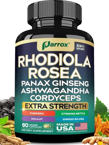 Rhodiola Rosea Panax Ginseng Ashwagandha Cordyceps Champiñón Cúrcuma Ginkgo Biloba Ortiga Adaptógeno Mezcla Suplemento Cápsulas para Apoyo Diario