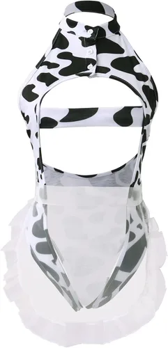 Vista 3 de IBTOM CASTLE Disfraz de vaca sexy dálmata de leopardo de leche peluda, traje kawaii, conjunto de lencería para mujer
