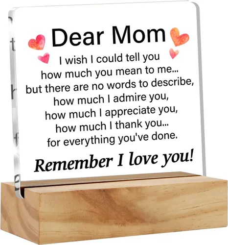 Regalo para mamá de hija o hijo, recuerdo que te amo mamá, placa de acrílico para escritorio con soporte de madera, letrero de escritorio para