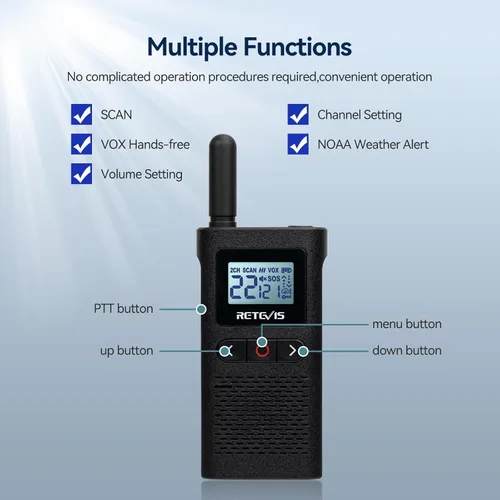 Vista 3 de Retevis RB28 Walkie Talkies con auricular, Walkie Talkies USB-C recargable, pantalla LCD grande, 1500 mAh, clima NOAA, Walkie Talkie de negocios