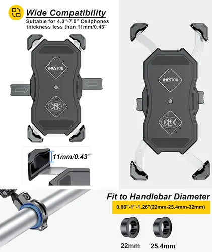 Vista 3 de iMESTOU Soporte de teléfono para motocicleta, cargador inalámbrico y soporte de teléfono de carga rápida USB 3.0 2 en 1, se adapta a manillar