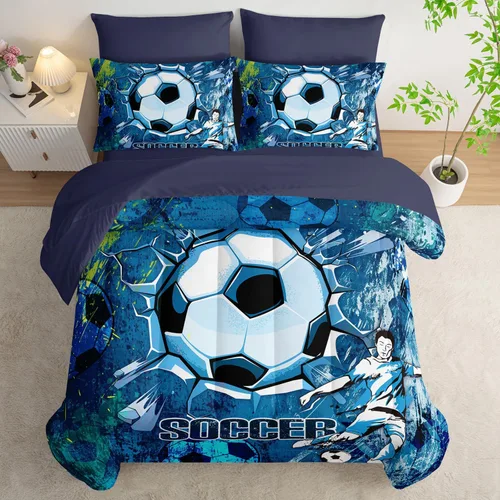 Vista 38 de AILONEN Juego de edredón para niños con temática de astronautas de dibujos animados tamaño individual, lindo juego de ropa de cama con cohetes