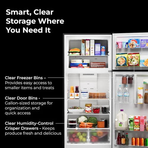 Vista 6 de Kenmore Refrigerador de 30" de montaje superior con congelador - Estanterías ajustables, cajones para vegetales con control de humedad, iluminación