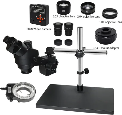 Vista 2 de Kit de accesorios para microscopio, 38 MP H_DMI digital USB 3.5X-90X simul-Focal Trinocular estéreo, microscopio de la industria para reparación
