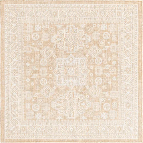 Vista 304 de Unique Loom Outdoor Aztec Collection Alfombra de área - Chalca (10 pies, redonda, azul/marfil)