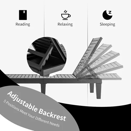Vista 5 de Giantex Tumbona reclinable para exteriores con respaldo ajustable de 5 posiciones, resistente a la intemperie y al óxido para patio, playa, balcón