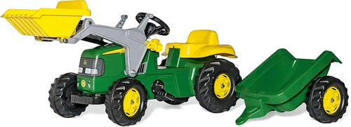rolly Toys John Deere - Tractor de pedal con cargador frontal de trabajo y remolque desmontable, jóvenes a partir de 3 años