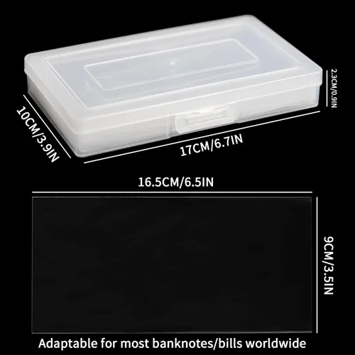 Vista 2 de Uncle Paul 100 piezas de billetes de dólar con caja de almacenamiento, fundas de papel transparente para moneda y fundas de colección de dinero