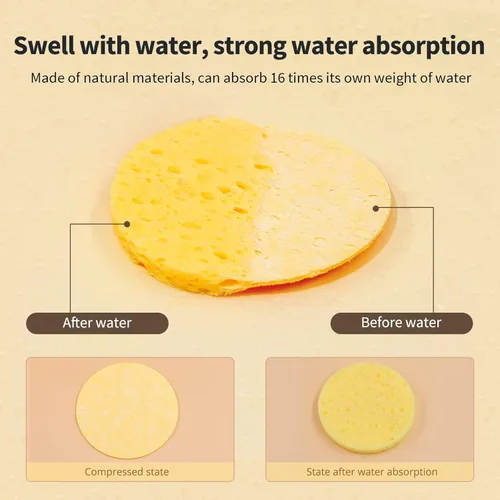 Vista 3 de BEAKEY Esponja de limpieza facial, esponjas faciales de celulosa redondeada comprimida, esponjas de spa cosméticos reutilizables para limpieza
