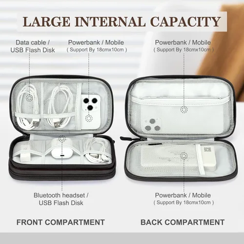 Vista 450 de FYY Organizador para accesorios electrónicos, para viajes, para cables, celular y cargadores, estuche portátil, impermeable, doble capa, bolsa