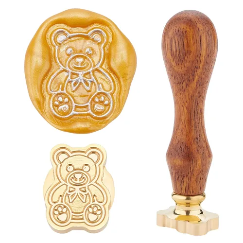 CRASPIRE Wax Seal Stamp Bear Vintage Sealing Wax Stamps Removable Brass Head Sealing Stamp with Wooden Handle for Wedding Invitations Valentine's