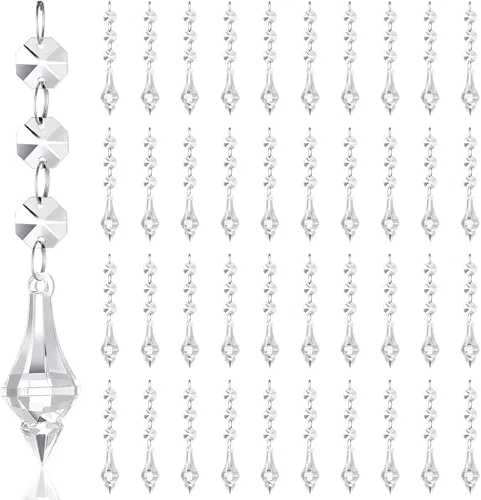Vista 11 de Nuenen 100 piezas de cristales colgantes para centros de mesa, cuentas de candelabro de acrílico, guirnaldas, hebras, cuentas de prisma