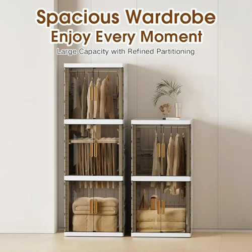 Vista 3 de SunSettler Armario de plástico, gran armario plegable con ruedas, armario plegable de almacenamiento de ropa (3 capas)