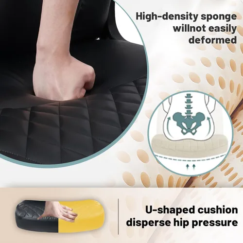 Vista 6 de CLATINA Silla de oficina – Sillas de escritorio de cuero con ruedas de respaldo medio, taburete ergonómico giratorio ejecutivo con soporte lumbar