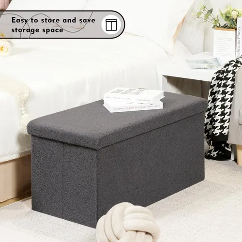 Vista 128 de PINPLUS Otomanas otomanas de almacenamiento con forma cuadrada con reposapiés de almacenamiento para sala de estar, asiento otomano Boucle para Gris