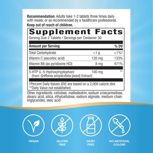 Vista 5 de Nature's Way 5-HTP, L-5-hidroxitriptófano, ayuda a producir serotonina para promover una perspectiva positiva*, vitamina B6, vitamina C, extracto