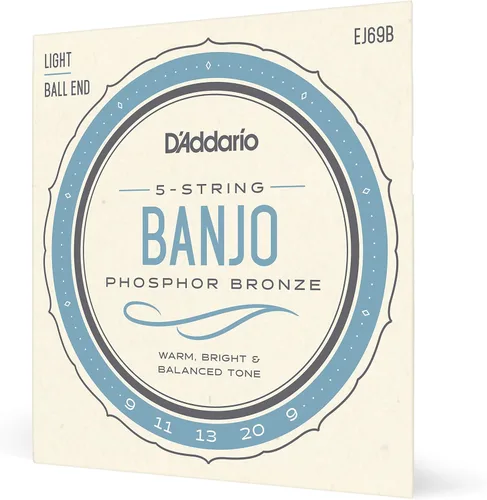 D'Addario Cuerdas de Banjo, Bronce Fosforado, EJ69B, Calibre Ligero 9-20, Juego de 5 Cuerdas, Paquete de 1