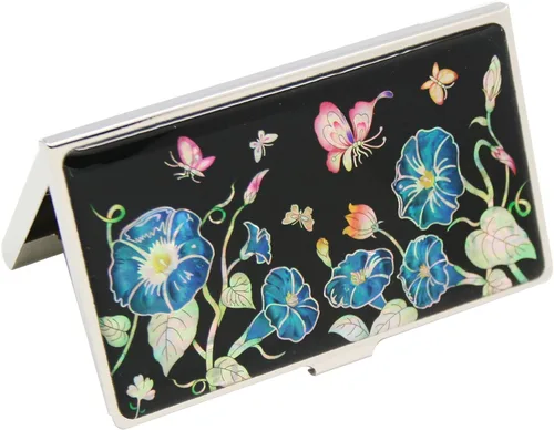 Vista 13 de Tarjetero negro de nácar para tarjetas de visita con bolsillo con bloqueo RFID, tarjeta de identificación de crédito, tarjetero de metal de acero