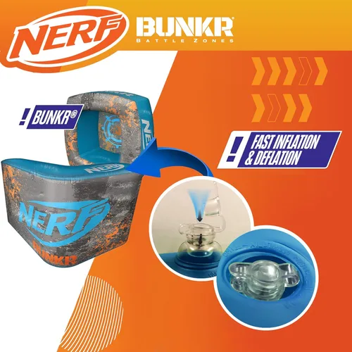 Vista 7 de NERF BUNKR BattleZone Switch - Juego de silla y reposapiés para videojuegos, asiento inflable para jugadores con funda de búnker y objetivo