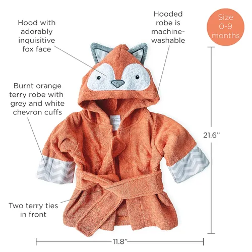 Vista 7 de Baby Aspen Rub-a-Dub, Fox in the Tub Fox - Toalla de baño con capucha para bebé/bebé/niño pequeño, 0-9 meses