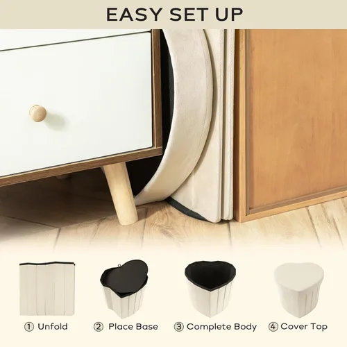 Vista 7 de Ashler - Otomana plegable de terciopelo en forma de corazón, almacenamiento plegable para sala de estar, dormitorio, capacidad de peso de 220