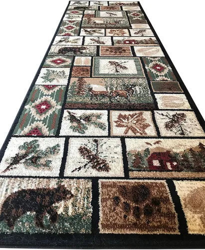 Alfombra de pasillo estilo cabaña, estilo rústico, nativo americano, occidental, oso, alce, ciervo, vida silvestre, cabaña, diseño nativo 386 (2