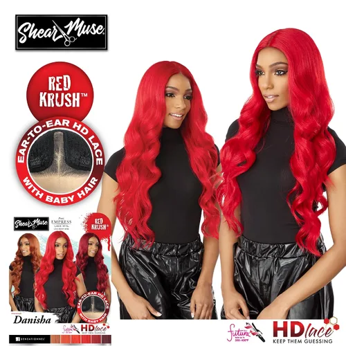 Vista 3 de Sensationnel Peluca de encaje Shear Muse – Danisha Deep Laceparting atada a mano lista para usar unidades sintéticas prediseñadas (1 JETBLACK)