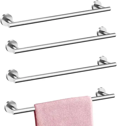 El juego de 4 toallas incluye 4 paquetes de barra de toalla de 24 pulgadas, organiza tu toalla de baño y más accesorios de baño, plata cepillada