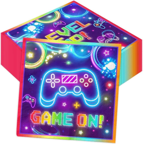 40pcs Birthday Party Napkins, Disposable Neon Birthday Paper Napkin for Birthday Party Supplies