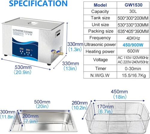 Vista 2 de Professional Digital Ultrasonic Jewelry Cleaner with Heater & Timer - 30L Sonic Cleaning Machine for Dentures, Coins, and Metal Parts - Enhanced