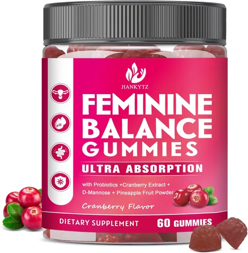 Feminine Balance - Gomitas de equilibrio para mujeres sin azúcar, salud vaginal, antioxidante, salud digestiva, apoyo para el equilibrio de PH,