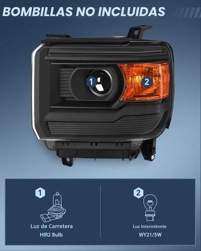 Vista 2 de Nilight Conjunto de faros compatible con GMC Sierra 1500 2500HD 3500HD 2014 2015 2016 2017 2018 Carcasa negra base Reflector ámbar Lentes