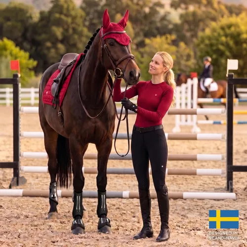Vista 6 de Equestrian Stockholm Horse Ear Bonnet, Fly Protection Noise-Muffling Design Red
