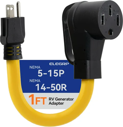 Vista 7 de ELEGRP Cable adaptador RV de 50 amperios a 15 amperios, NEMA 5-15P a SS2-50R, conector de bloqueo giratorio, convertidor eléctrico macho de 15 A a